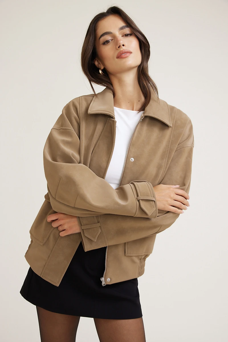 Blouson aviateur ample en faux suède
