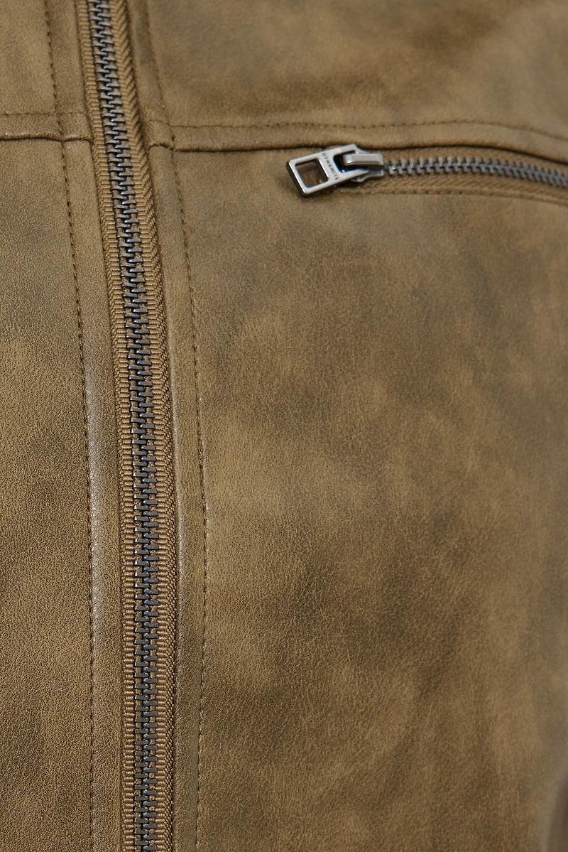 Washed Faux Leather Moto Jacket