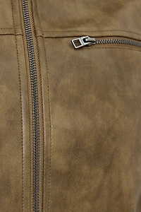 Washed Faux Leather Moto Jacket