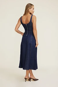 Robe maxi évasée en denim