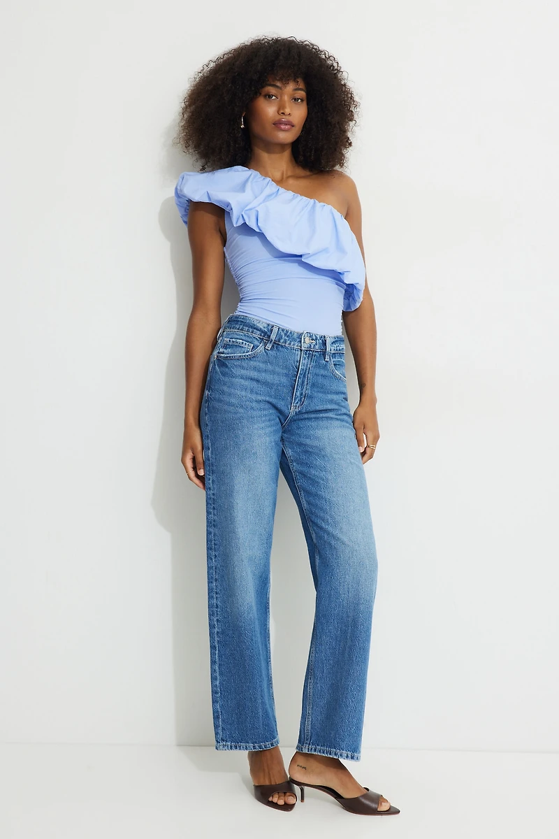 Single Shoulder Puff Sleeve Bodysuit