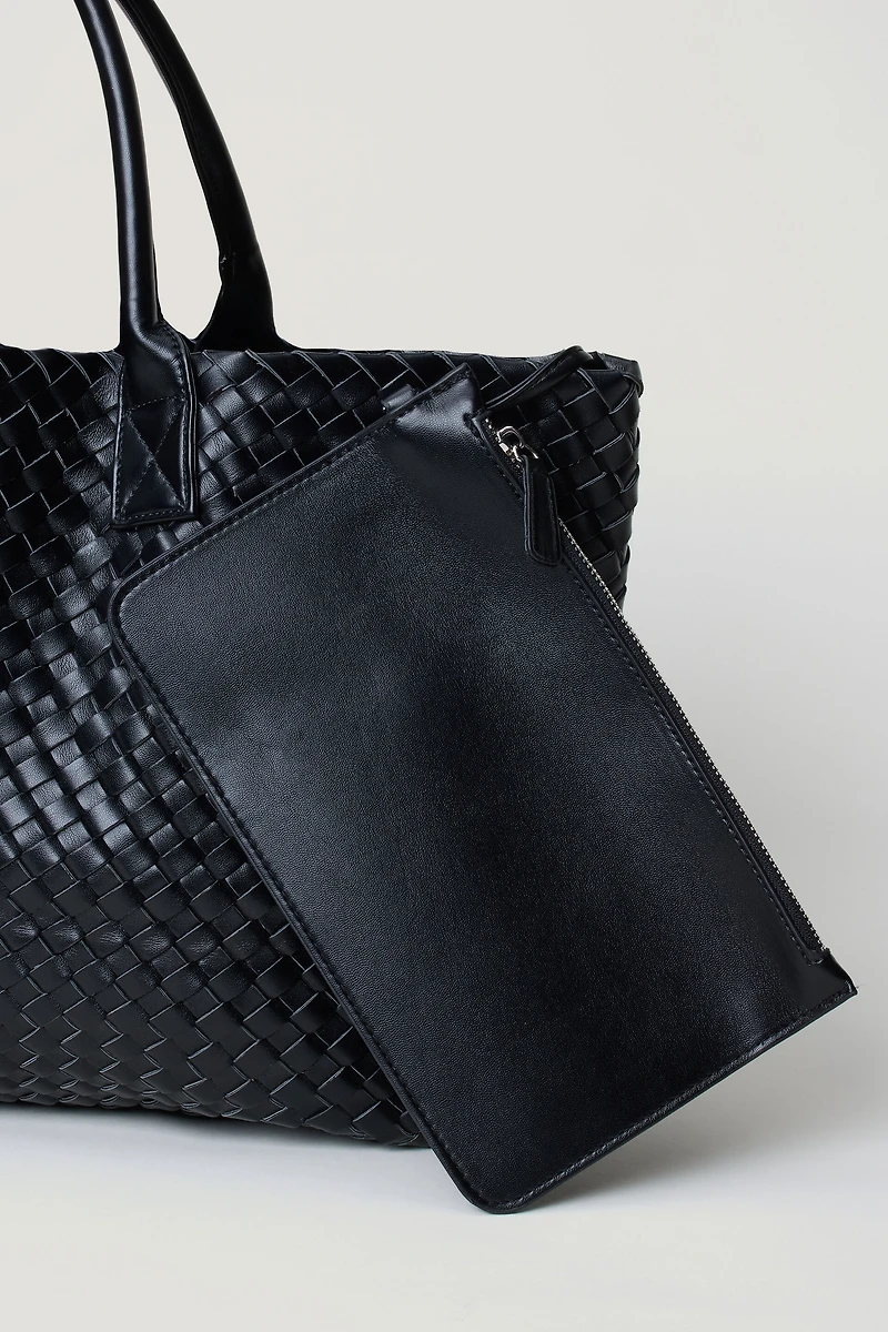 Oversized Woven Faux Leather Tote