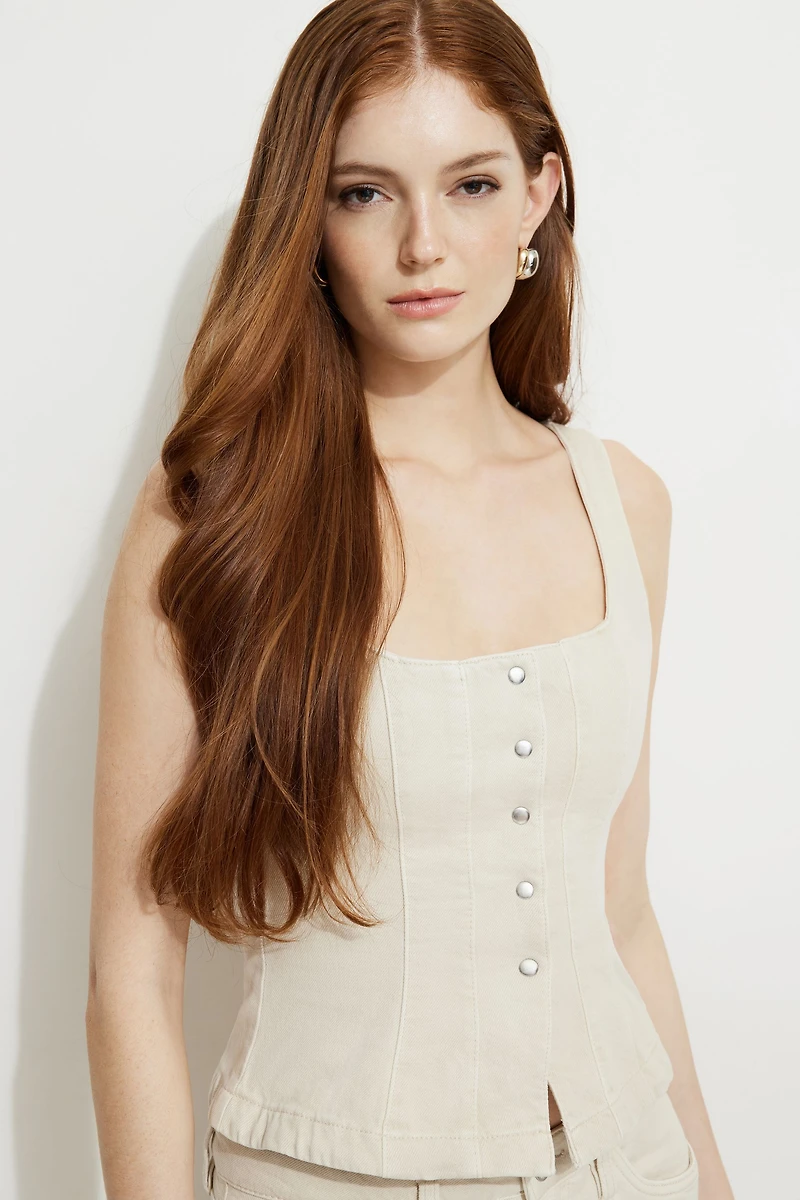 Corset en denim à boutons-pression sur le devant