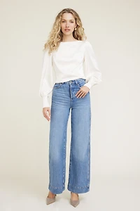 Faye Cropped Boat Neck Satin Blouse