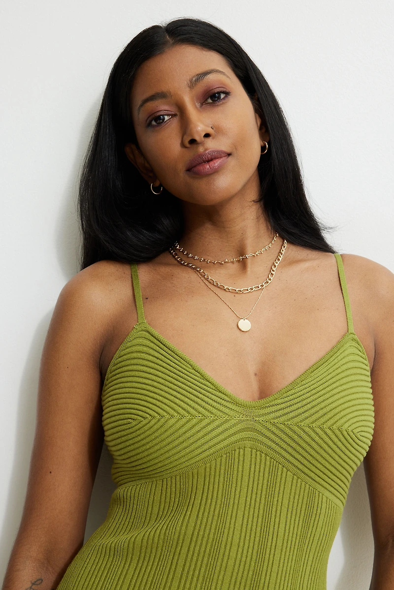 Layered Diamond Cut Pendant Necklace