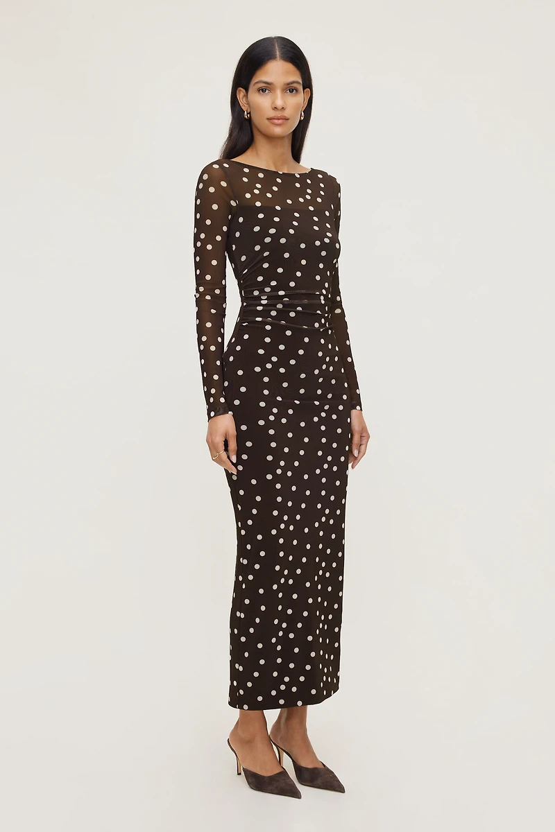 Robe maxi en maille à pois
