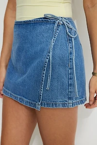 Wrap Denim Mini Skort