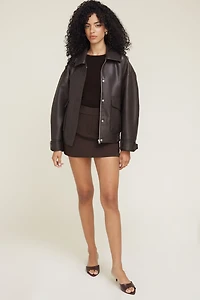 Oversized Faux Leather Aviator Jacket
