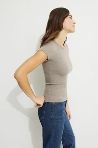 T-shirt côtelé à col rond Olive