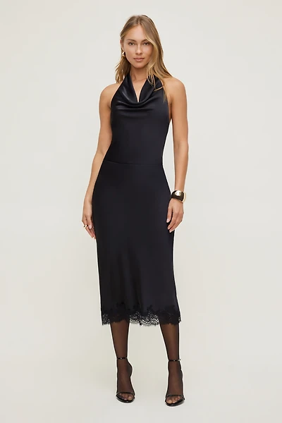 Lace Satin Midi Skirt