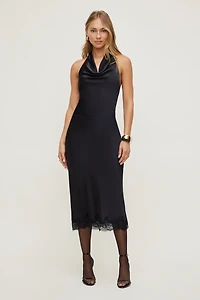 Lace Satin Midi Skirt