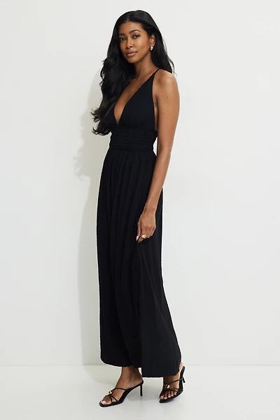 Crinkled Plunge Maxi Dress