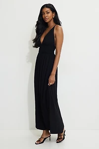 Crinkled Plunge Maxi Dress