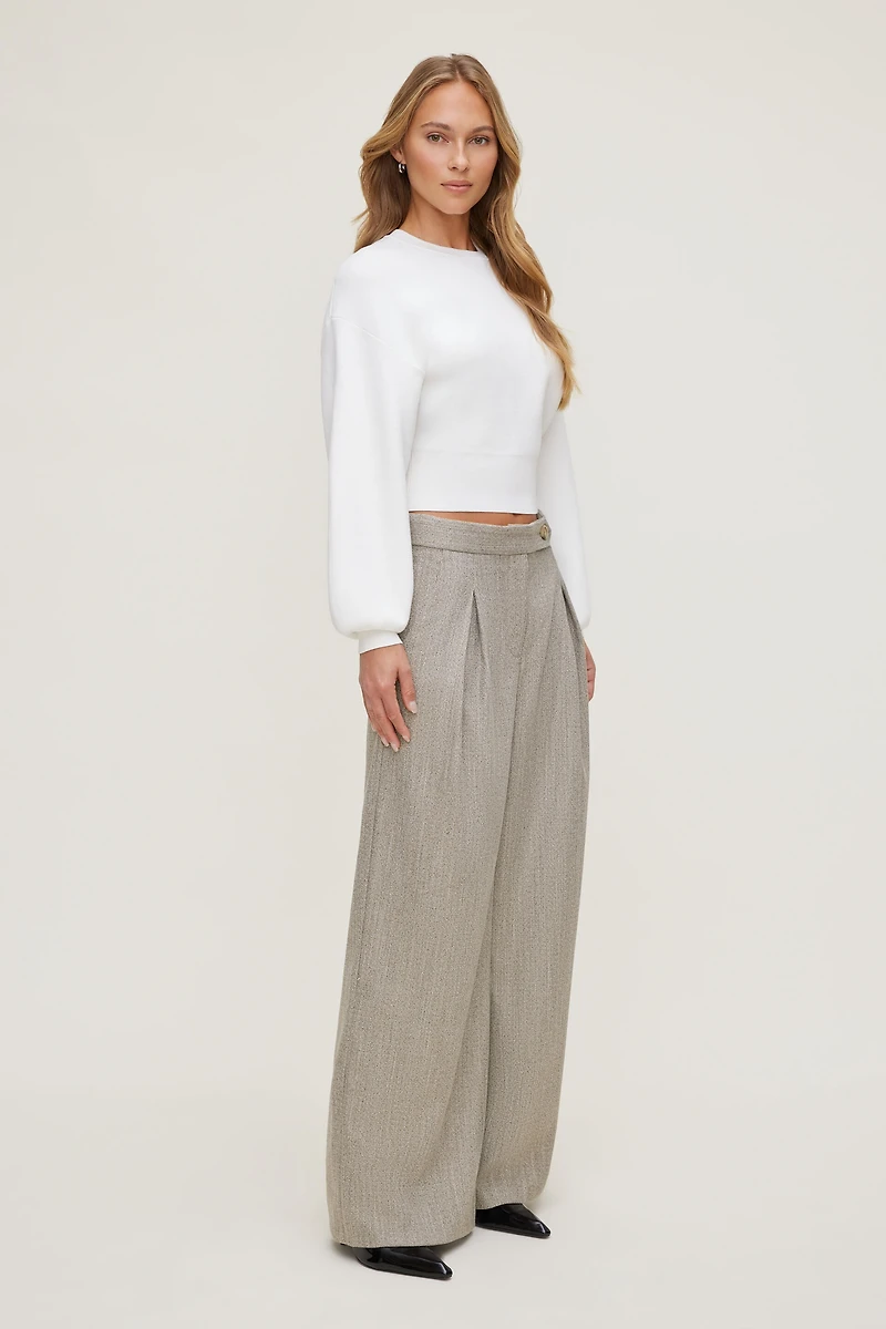 Pantalon plissé à chevrons et jambe large