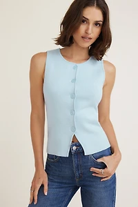 Veste sans manches en tricot à col rond et boutons Vera