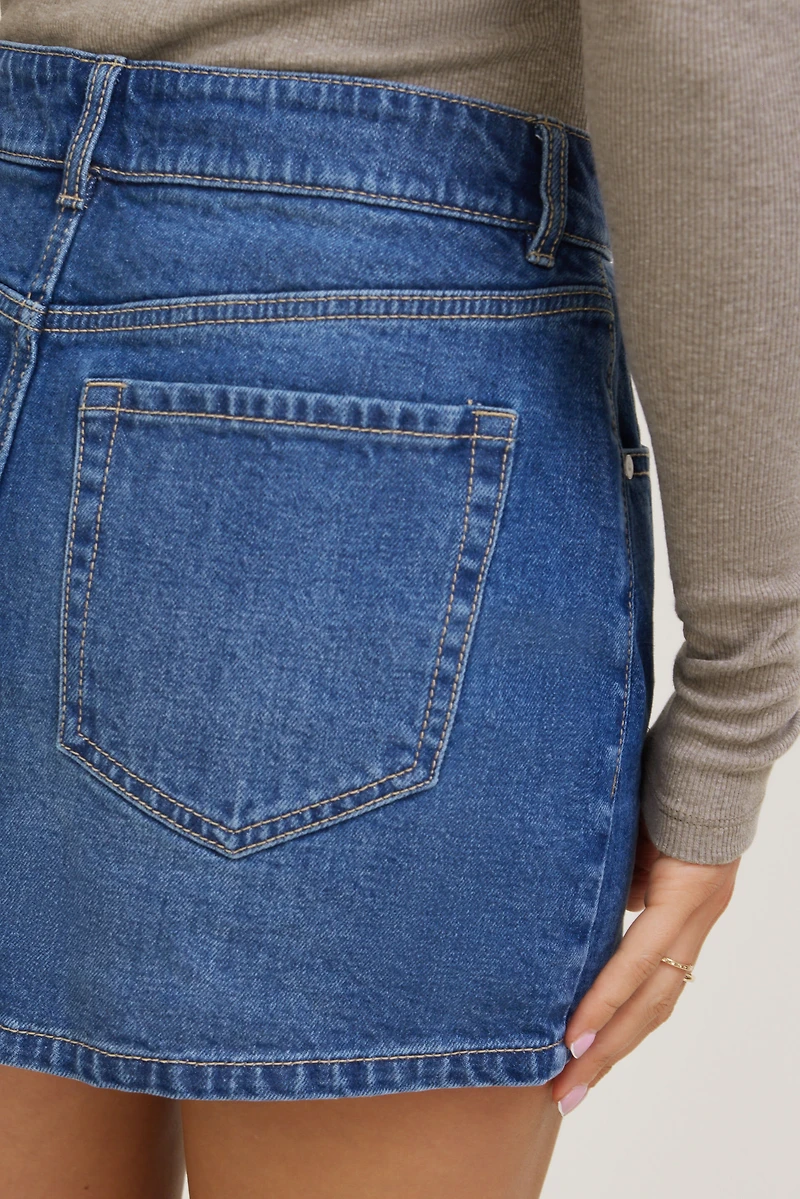High Rise Denim Mini Skort