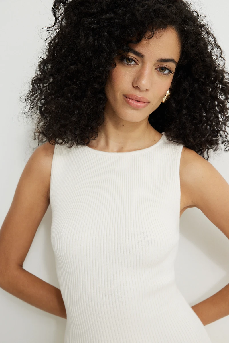 Lucia Ribbed Drop Waist Mini Sweater Dress