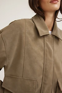 Oversized Faux Suede Aviator Jacket