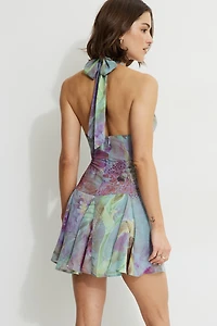 Ruffled V Neck Mini Dress