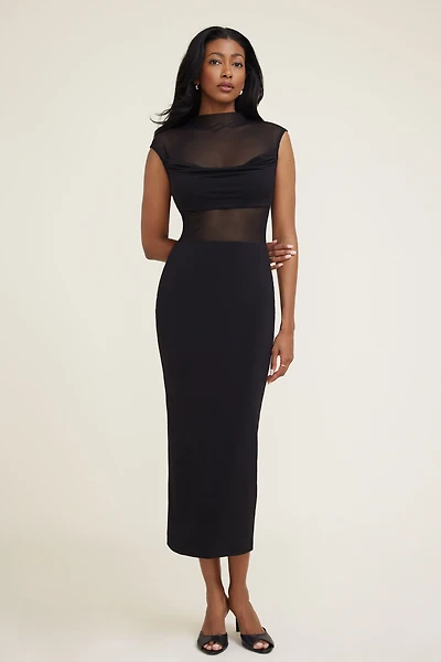 Robe maxi sculptante et diaphane à col châle