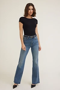 Ribbed Boat Neck T Shirt
