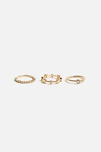 Ensemble de 3 bagues à plusieurs rangs avec pierres