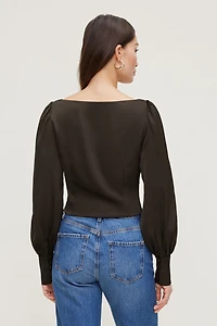 Faye Cropped Boat Neck Satin Blouse