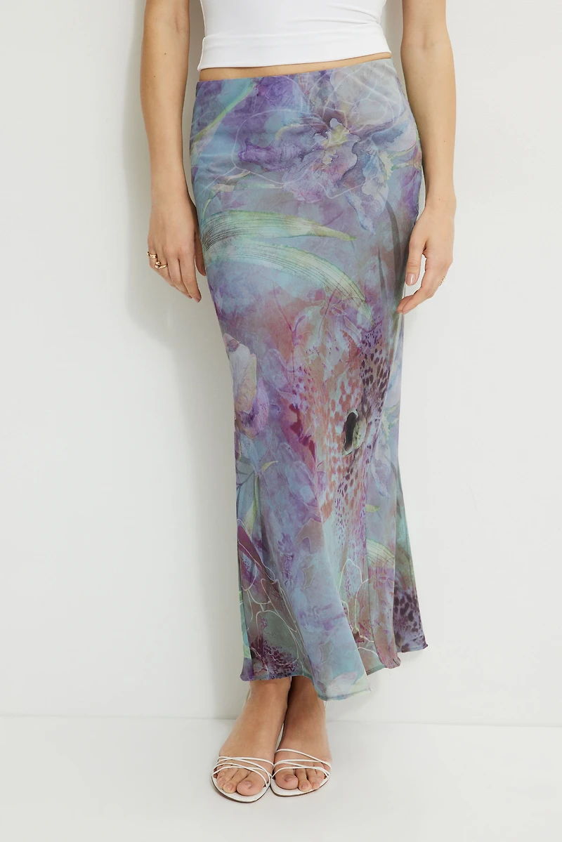 Printed Mermaid Maxi Skirt