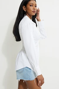 Cinched Waist Poplin Shirt