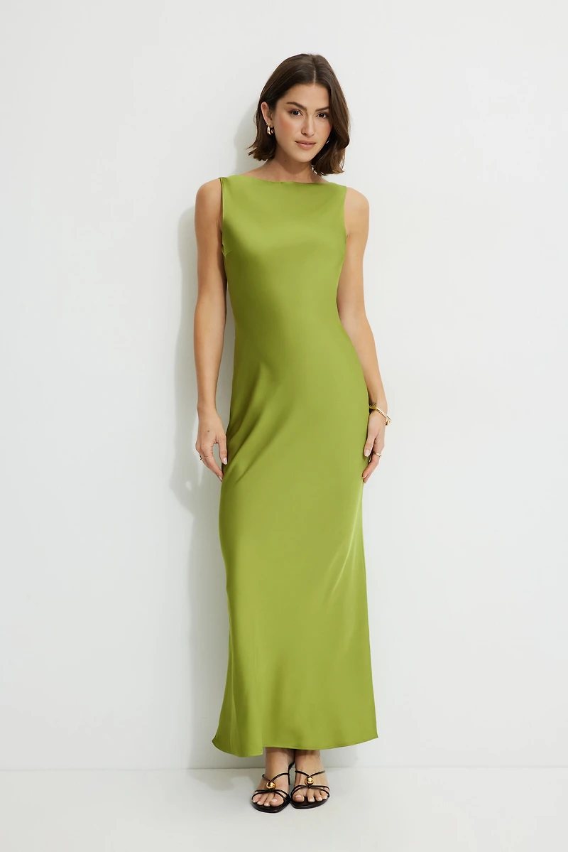 Open Back Satin Maxi Slip Dress