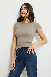 T-shirt côtelé à col rond Olive