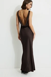 Open Back Satin Maxi Slip Dress
