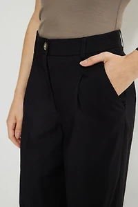 Pleated Straight Leg Twill Pants