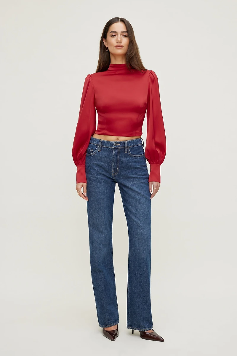 Blouse en satin à dos ouvert