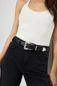 Ceinture en faux cuir classique à boucle trapézoïde