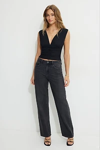 Shirred Plunge Mesh Top