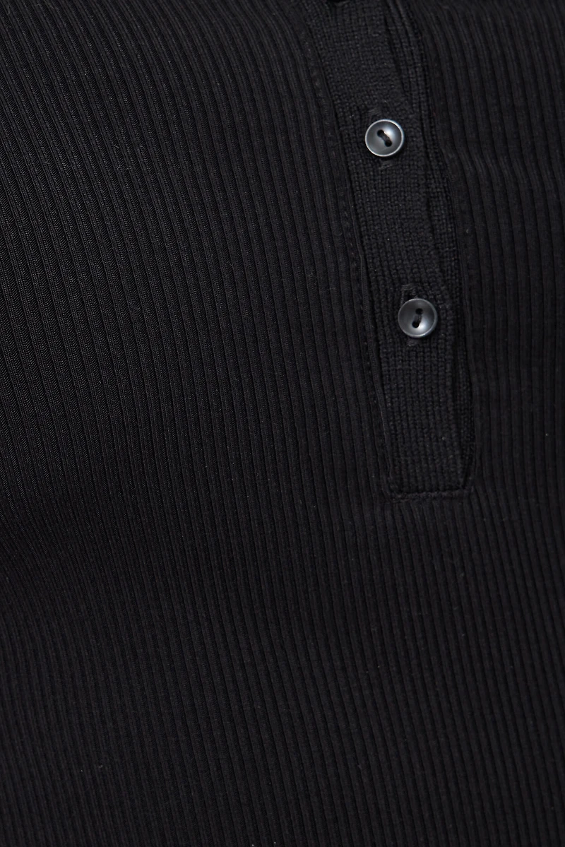 Ribbed Long Sleeve Polo Top