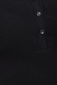 Ribbed Long Sleeve Polo Top