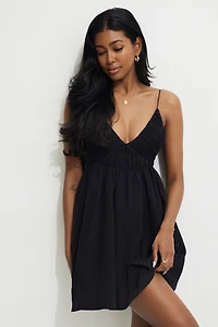 Ruched V Neck Mini Dress