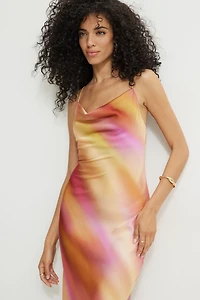 Cowl Neck Satin Maxi Slip Dress