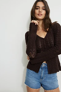 Crocheted V Neck Cardigan