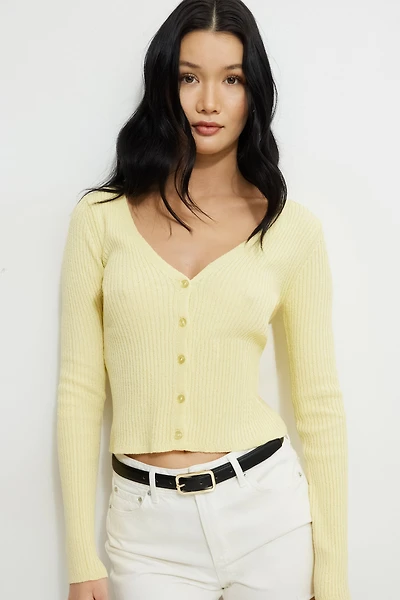 Mila Ribbed V Neck Cardigan