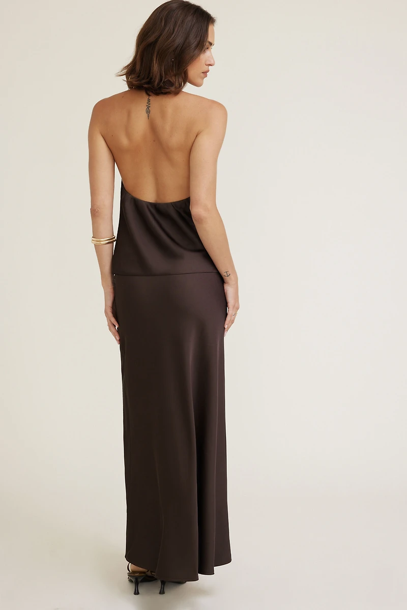 Jupe maxi à fente en satin