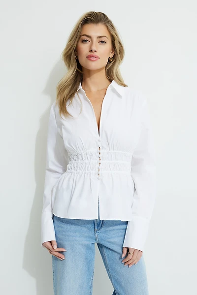 Shirred Poplin Shirt