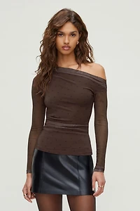 Cleo Printed Mesh Long Sleeve Top