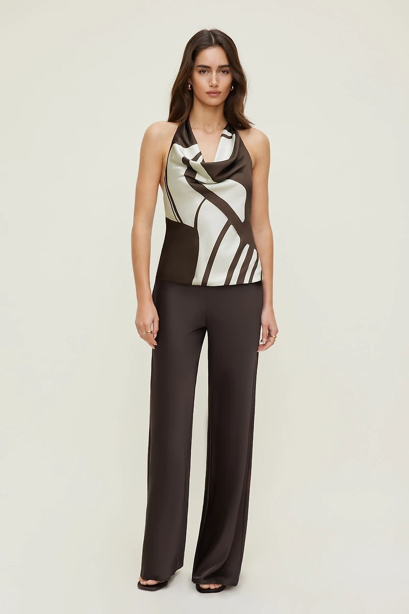 Blouse licou à col châle en satin Camila