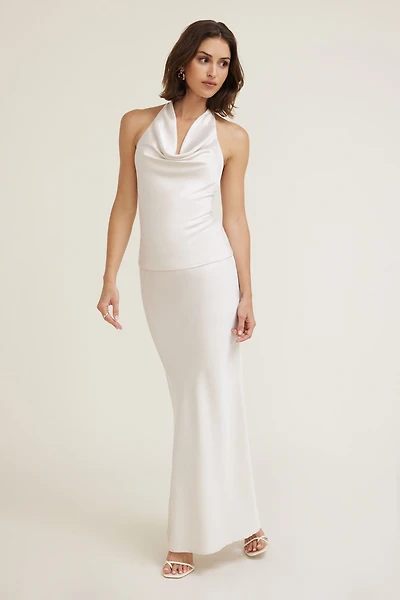 Halter Cowl Neck Satin Blouse