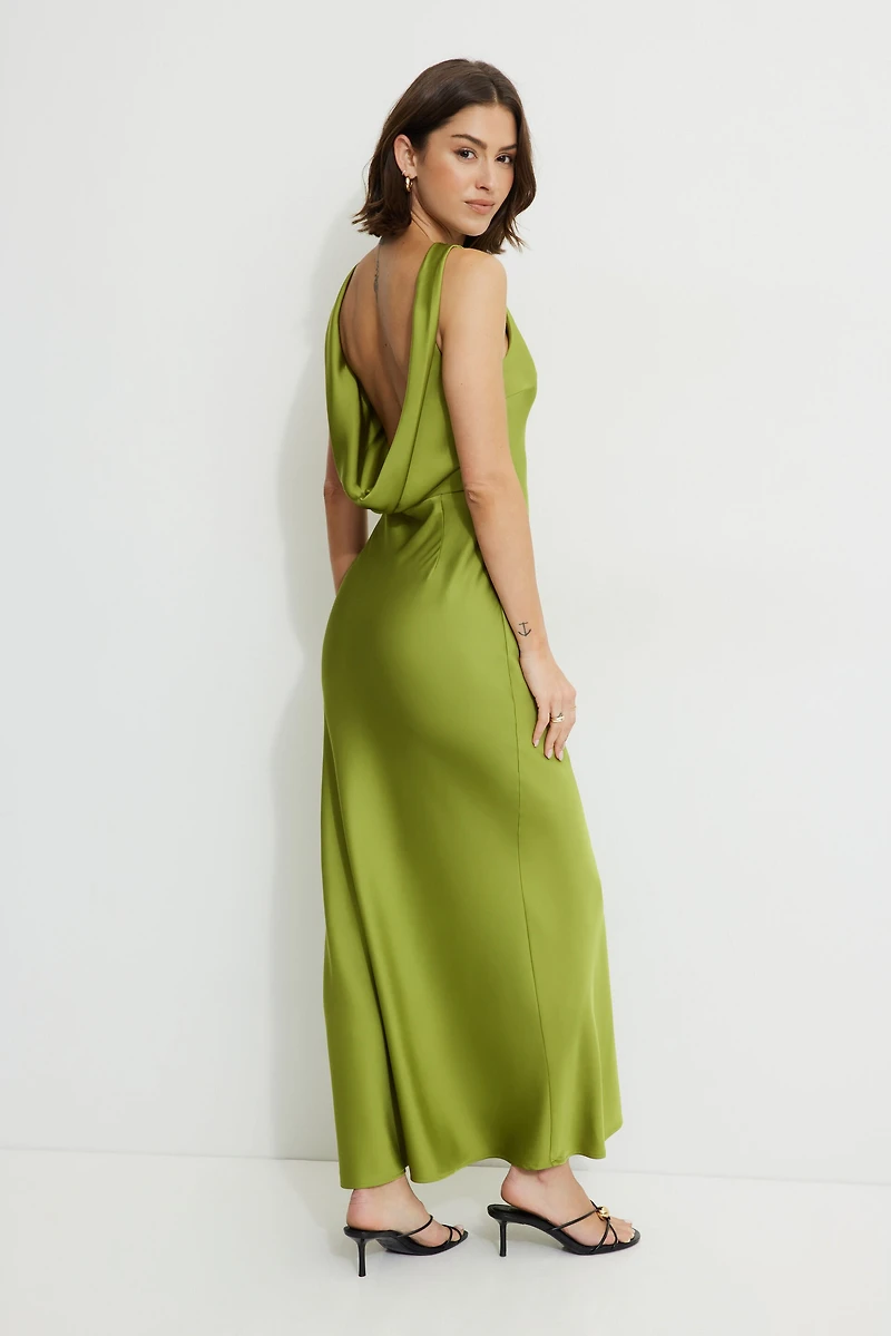 Open Back Satin Maxi Slip Dress