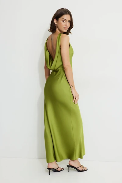 Open Back Satin Maxi Slip Dress