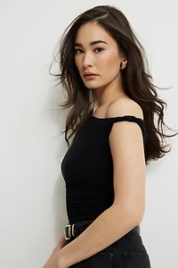 Single Shoulder Draped Jersey Bodysuit